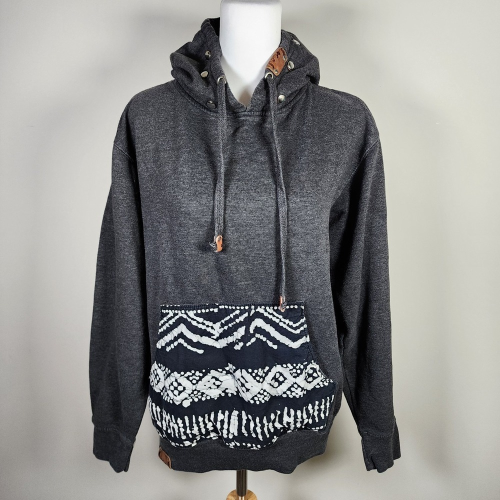 Local Knits Ninja Hoodie Mens Small Hand Dyed Batik Pocket USA Made Leather Logo